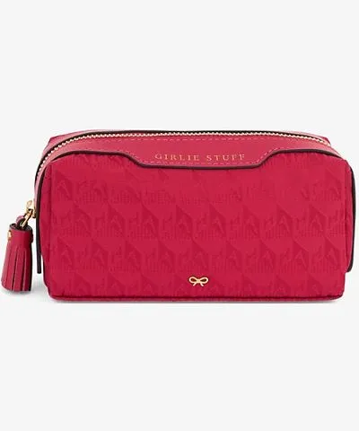 Anya Hindmarch Womens Magenta Girlie Stuff logo-jacquard recycled-nylon pouch