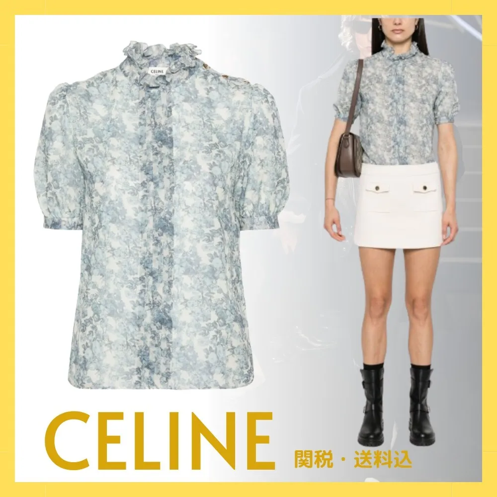 CELINE  |blouse with frilled collar in silk georgette