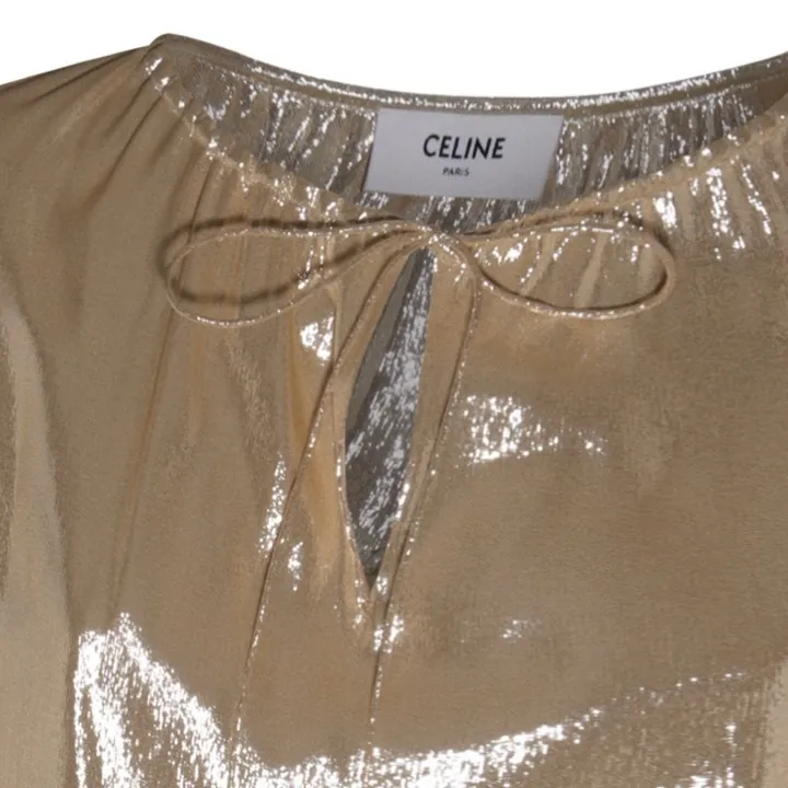 CELINE  |Casual Style Silk Long Sleeves Plain Elegant Style Metallic