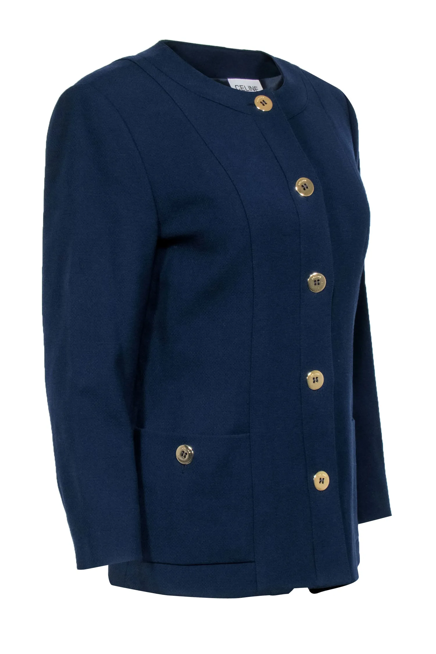 Celine - Navy Blue Gold Button Front Blazer Sz 10