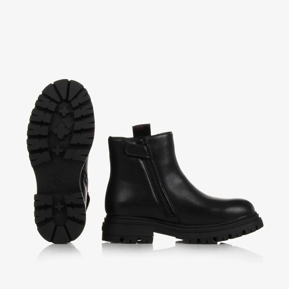 Girls Black Faux Leather Boots