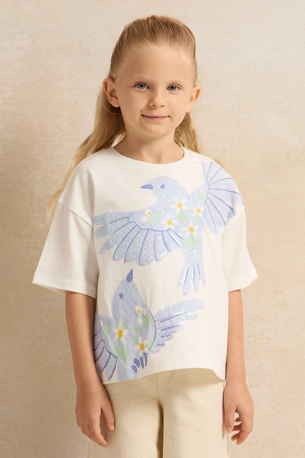 Girls White Embroidered T-Shirt