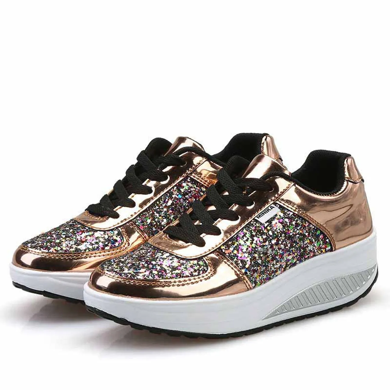Golden pattern leather rocker bottom shoe sneaker