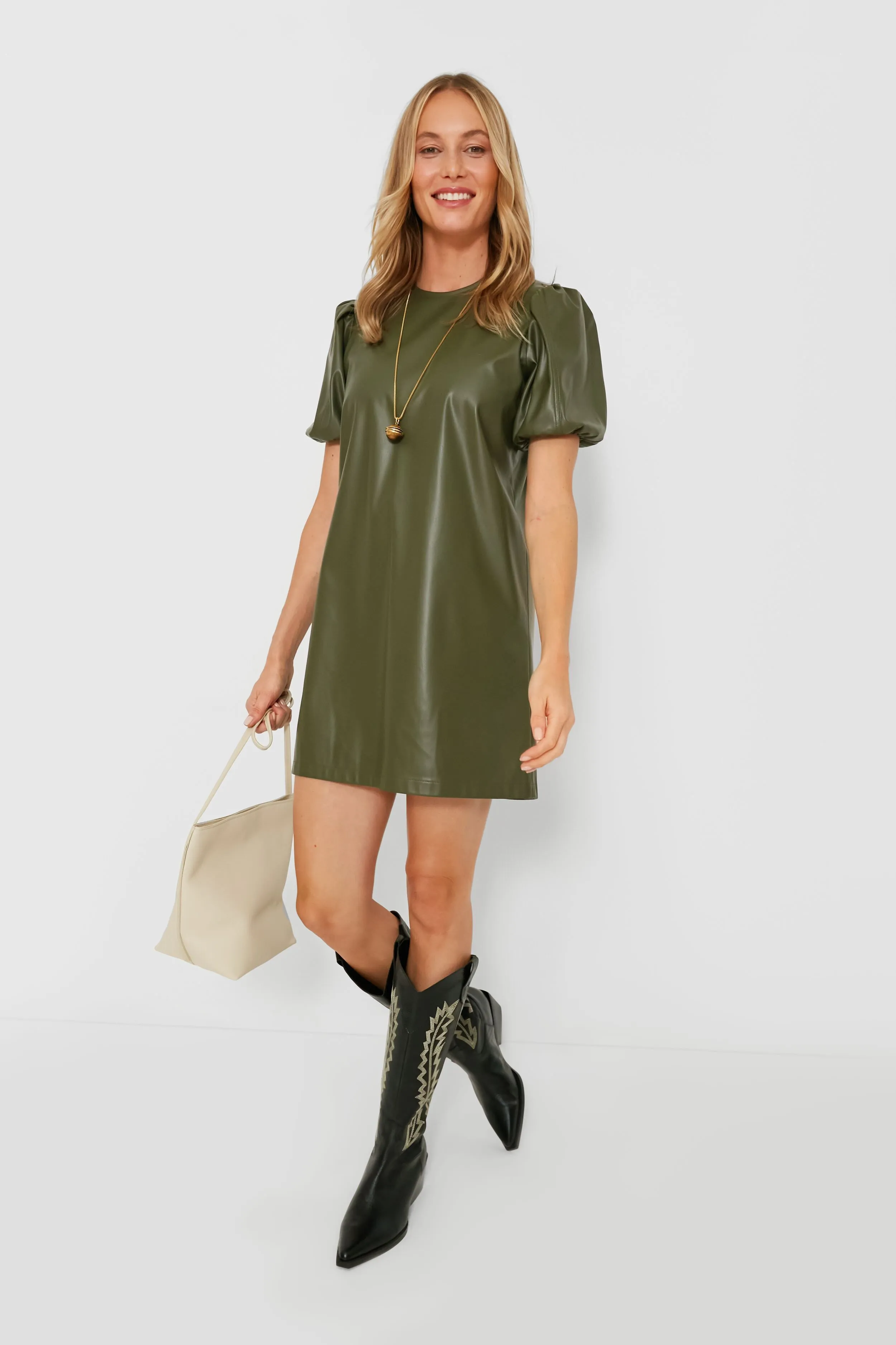 Green Faux Leather McShea Mini Dress