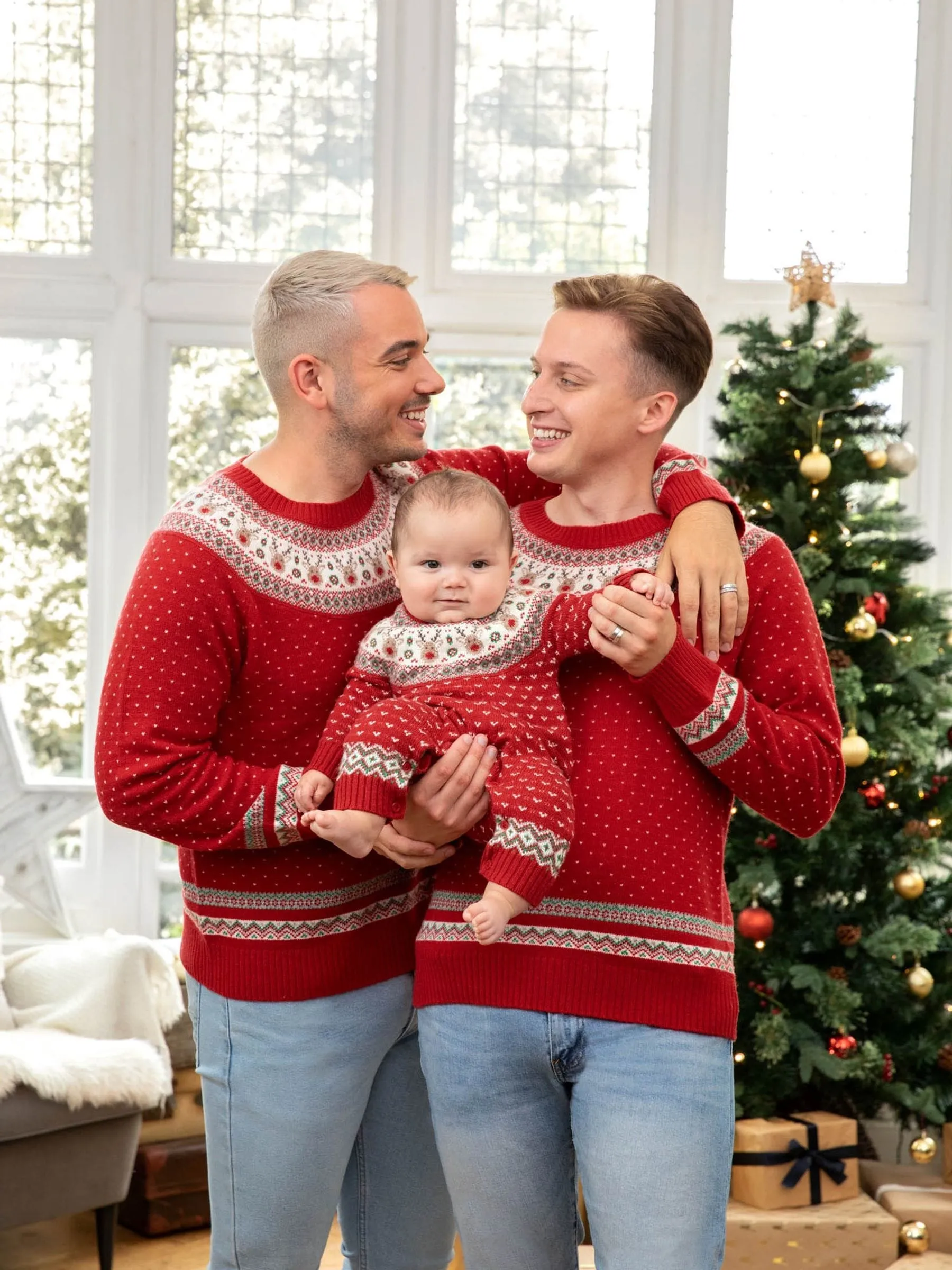 JoJo Maman Bébé Red Knitted Christmas Reindeer Fair Isle Pattern Jumper