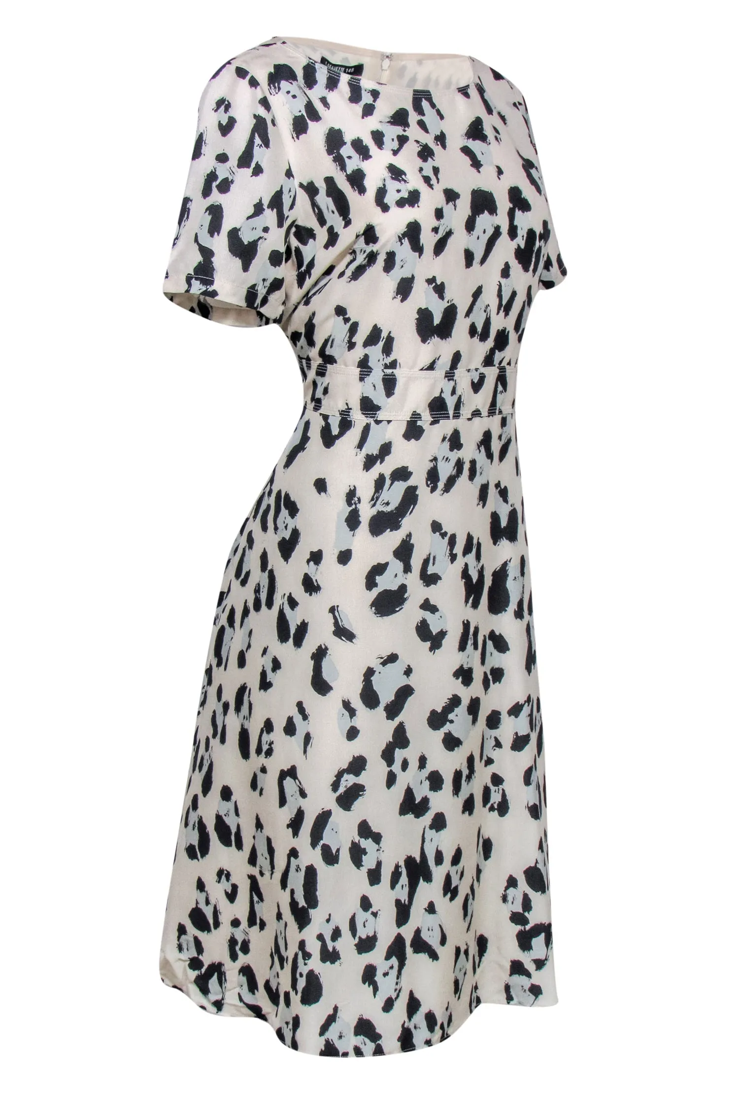 Lafayette 148 - Cream, Black & Pale Blue Cheetah Print Silk Dress Sz 10
