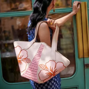 Manta Ray Leather Tote : With Laser-Cut Florals - Limited Edition