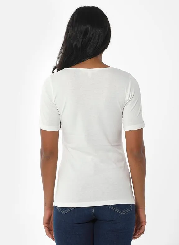 ORGANICATION Ribbed V-Neck T-Shirt Off White