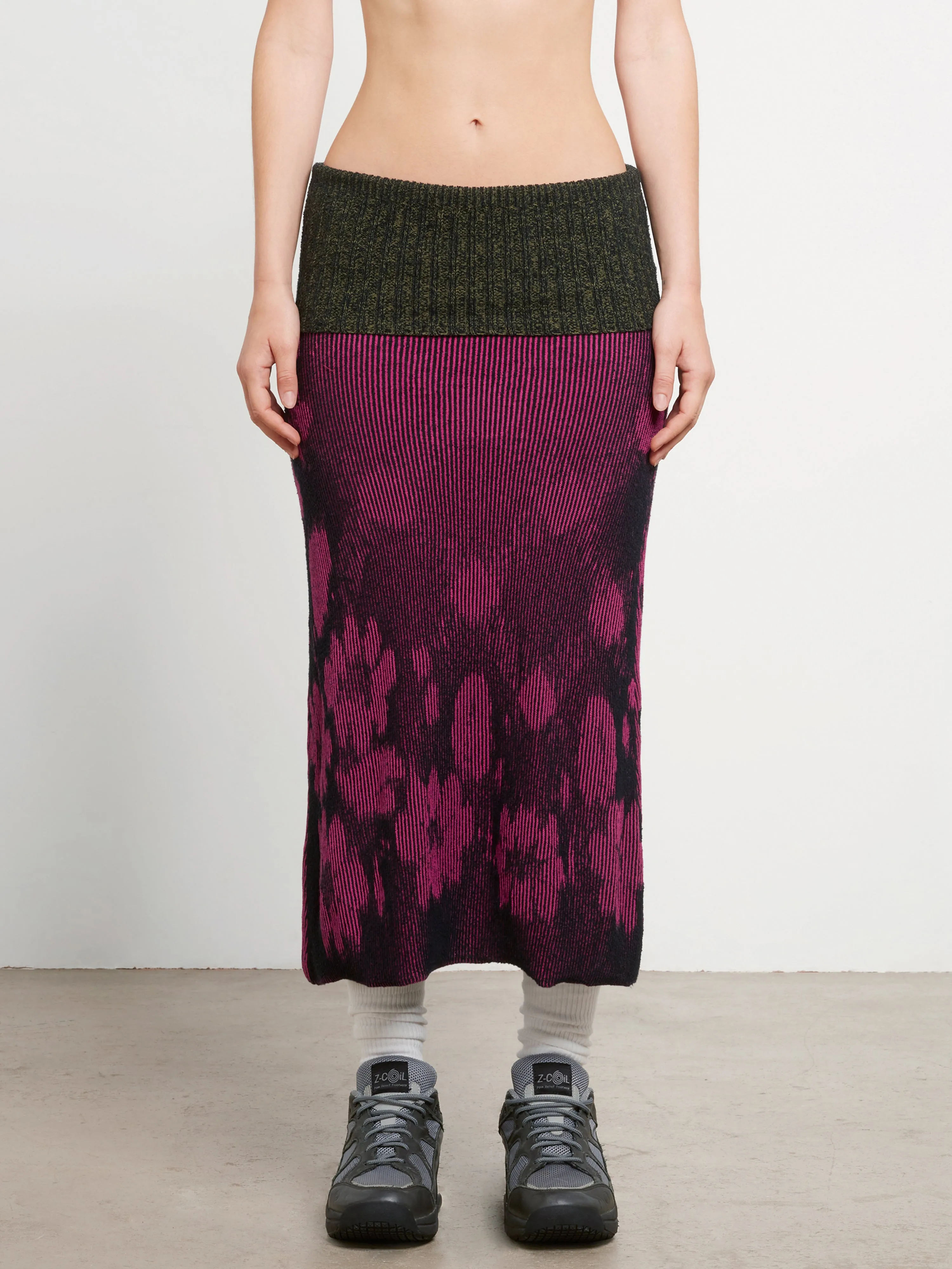 Paolina Russo Women’s Illusion Knit Maxi Skirt  Magenta/Black