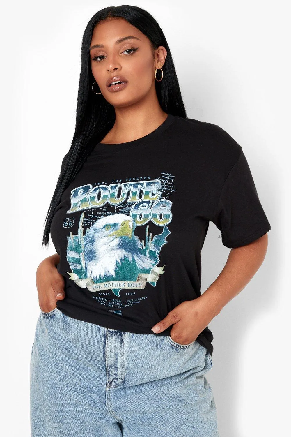 Plus Route 66 Graphic Oversized T-shirt