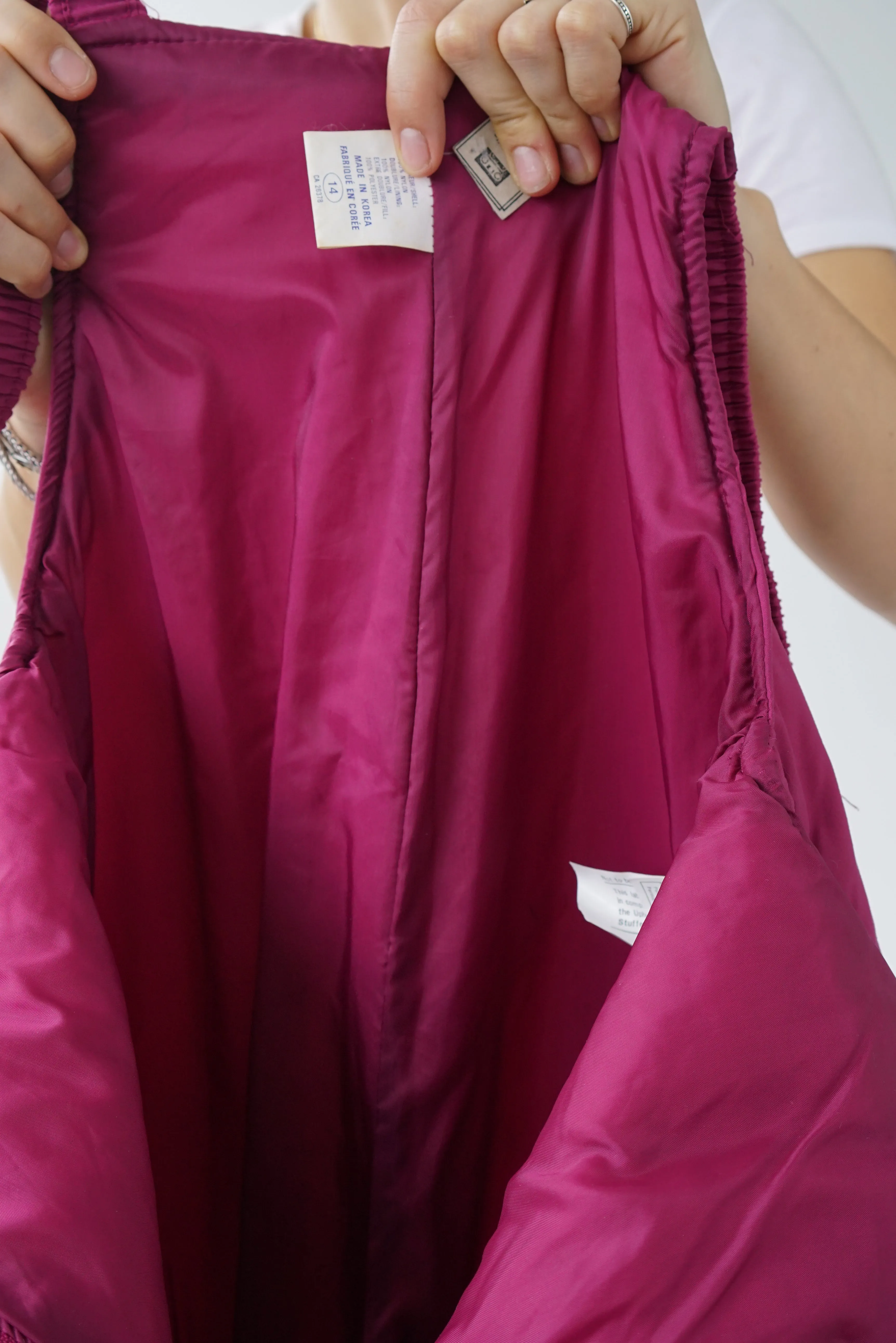 Salopette de neige vintage magenta foncé pour femme taille S-M