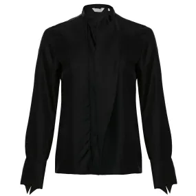Silk Self Tie Blouse-Black